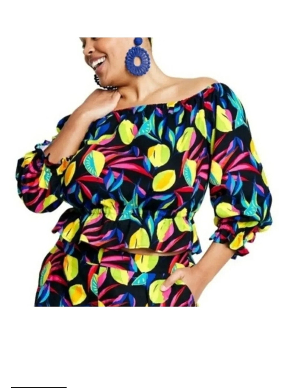 Tabitha Brown Target Off-Shoulder Black Floral Peasant Top NWT XS